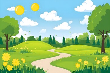 Obraz premium Beautiful autumn mountain landscape. Vector illustration. winter Vector art style landscape. Sunset in mountains illustration, nature, vector, background, hill, sky, mountain, tree, environment,