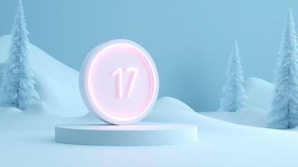 A white circle with the number 17 on it is lit up in pink