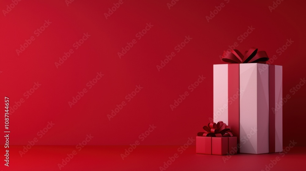 Poster a red background with a white box and a red box with a red bow on top of it
