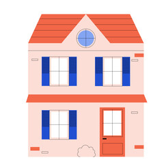 Maison française rose et bleue en flat design