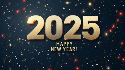 Glittering golden 2025 Happy New Year design with sparkling festive details