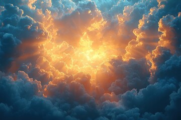 Fototapeta premium Captivating sunrise over fluffy clouds serene landscape nature photography golden sky viewpoint inspiring beauty