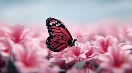 Naklejka premium Monarch butterfly on pink flowers.