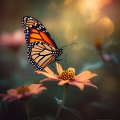 Fototapeta premium Elegant close-up of a resting monarch butterfly