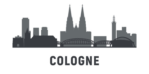 Fototapeta premium Black and white silhouettes of the towers of the city Cologne. Vector on gray background
