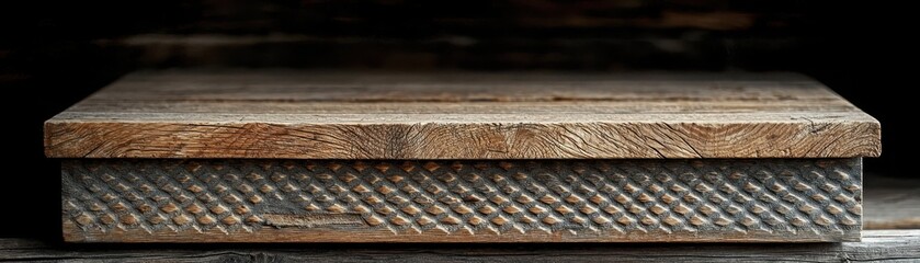 Detailed closeup of a wooden podium showcasing its unique texture studio setting photography artistic perspective focus on craftsmanship