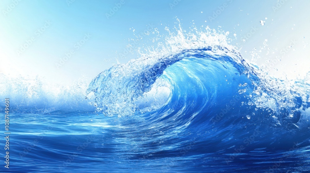 Poster vibrant ocean wave crashing in a sunny atmosphere with a clear sky and refreshing water creating a d