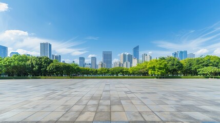 Empty square floor with city skyline background, Cityscape vibrance, vibrant cityscape vista