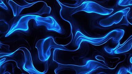 Obraz premium Abstract Blue Waves on Black Background, Fluid Dynamics Creating Vibrant Art, Illumination and Light Play in a Hypnotic Design for Digital Projects and Creative Media