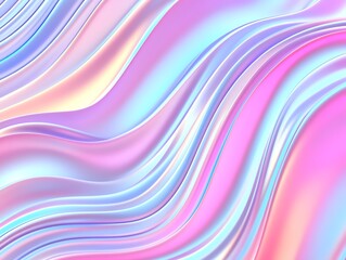 Fototapeta premium Abstract iridescent background. Fluid pastel waves in pink, purple, and blue create a dreamy, holographic effect. Perfect for design projects.