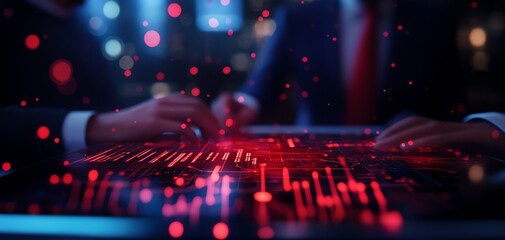 Hands on digital interface with glowing visuals