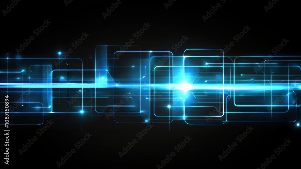 Poster futuristic abstract digital background with glowing lines, light effects, and fragmented geometric s