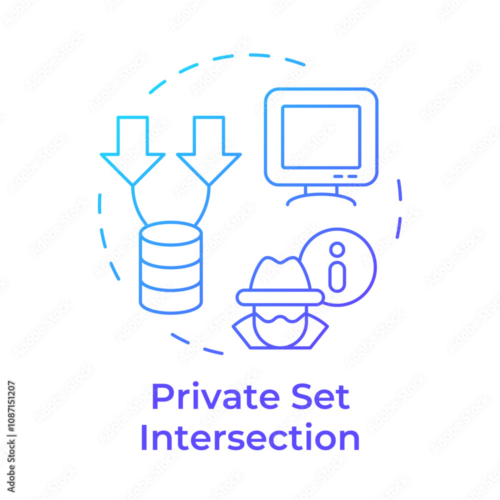 Aufkleber private set intersection blue gradient concept icon. type of privacy enhancing technologies. data co