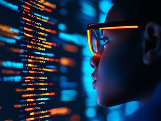 Young coder immersed in colorful code