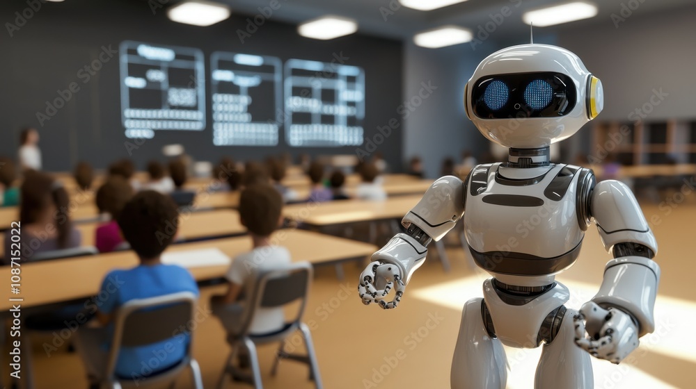 Poster Classroom of the Future Featuring a Friendly Robot Teacher Engaging Students in Innovative Learning Environment with Advanced Technology and Interactive Tools