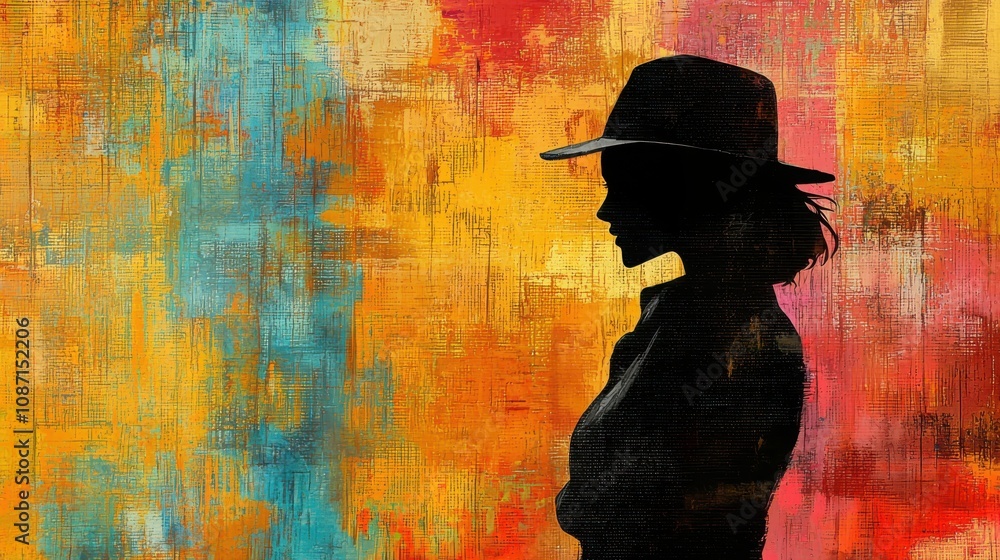 Poster digital art interpretation of a silhouette against a colorful background artistic expression studio 
