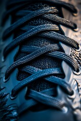 Obraz premium Detailed Close Up Of Dark Blue Shoelaces And Shoe
