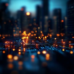 Obraz premium Futuristic cityscape with glowing lights