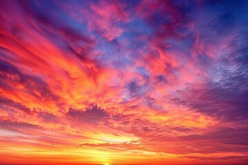 Naklejka premium Vivid Sunset Paints Sky with Orange, Red, and Purple Hues