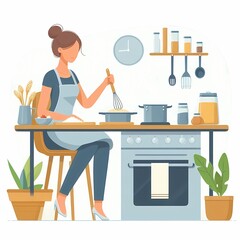 Fototapeta premium Woman Cooking in Flat Style on White Background