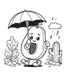Coloring page papaya on the rain umbrella 