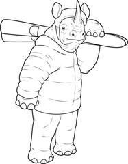 Rhino Skier Ski Winter sports Animal Vector Graphic Art Illustration