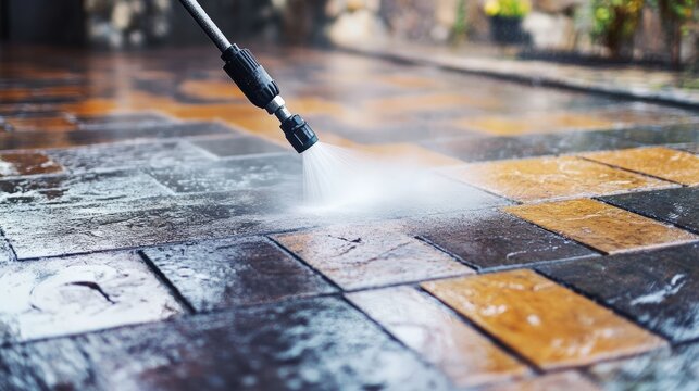 Pressure Washer Cleaning Interlocking Pavers