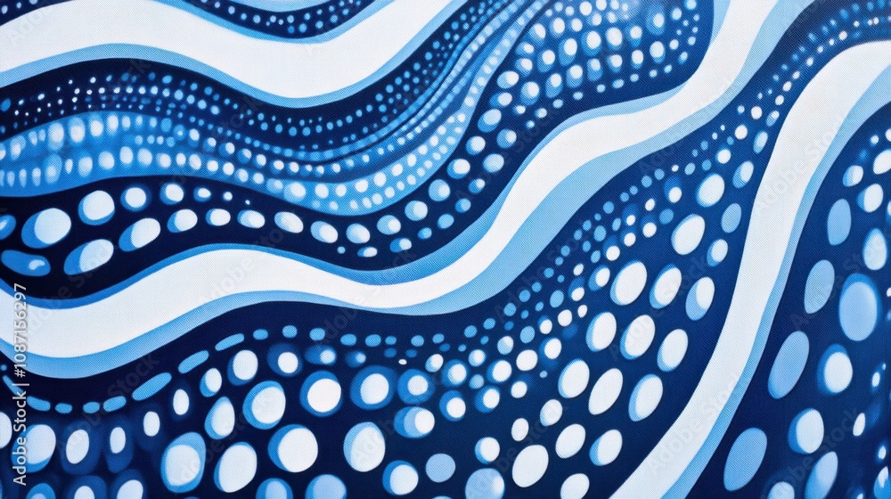 Poster abstract blue waves with circular patterns in a fluid design creating a calm and serene atmosphere f