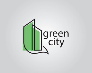 creative tall building with leaves underneath with a one line concept logo