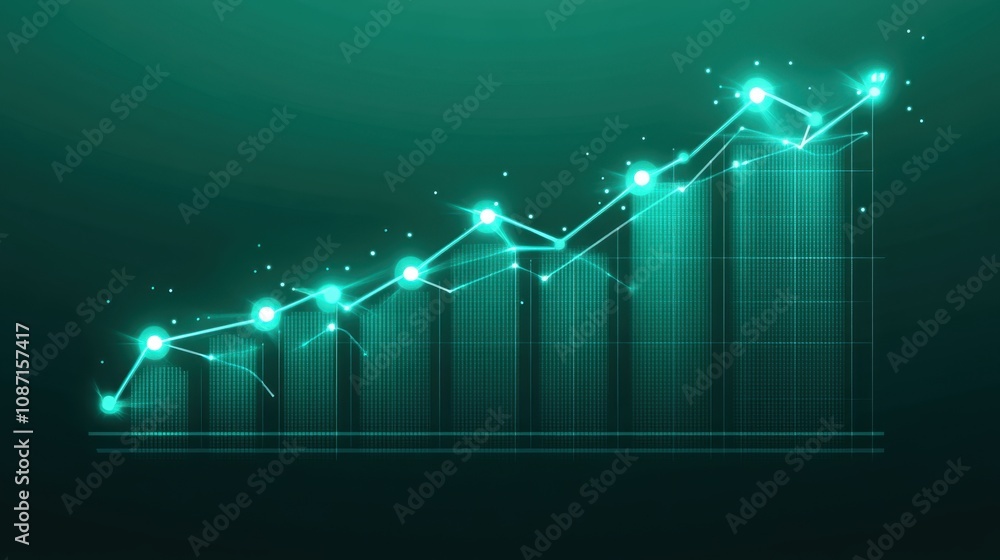 Poster abstract financial growth chart with data points and light effects representing progress, success, a