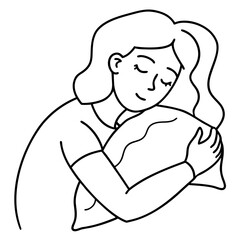 woman is sleeping and hugging pillow