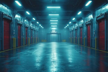 Fototapeta premium Exploring the future a futuristic warehouse building showcase urban environment interior view modern design concepts