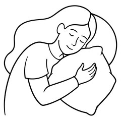 woman is sleeping and hugging pillow
