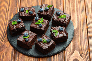 Homemade chocolate brownie photography . Top view