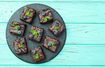 Homemade chocolate brownie photography . Top view