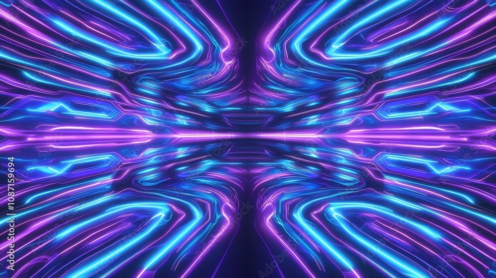 Poster dynamic neon light patterns digital art virtual environment abstract viewpoint futuristic concept fo