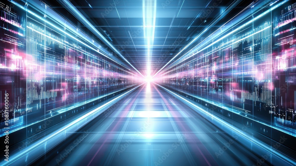 Poster interactive light speed journey digital realm graphic design futuristic environment dynamic viewpoin