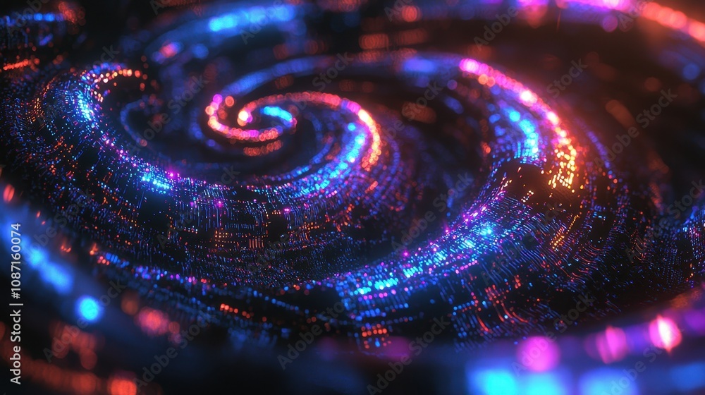 Poster dynamic swirling light patterns abstract space digital art vibrant colors close-up visual innovation