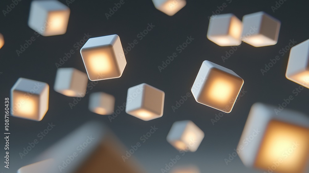 Aufkleber floating light cubes abstract setting digital art modern environment aesthetic viewpoint illuminatin