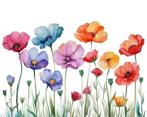Fototapeta premium Watercolor illustration of delicate wildflowerson a clean white background.