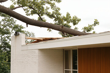 insurance adjuster documenting storm damage, fallen tree on house roof