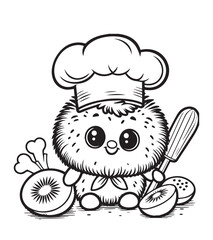 Coloring page kiwi fruit chef hat illustration