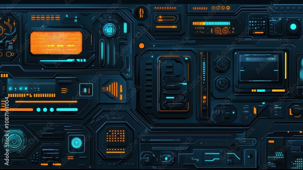 Poster futuristic technology interface design digital environment graphic style dark theme high-tech concep