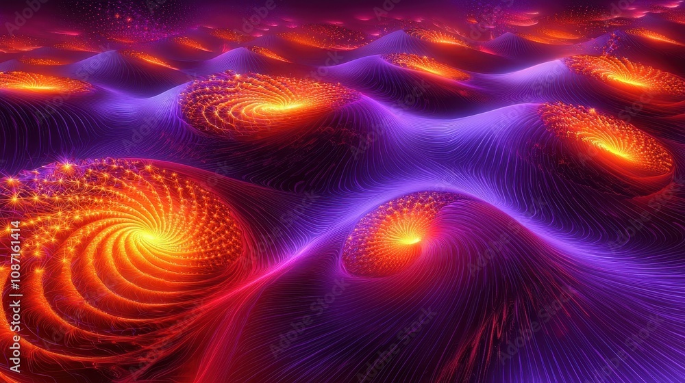 Poster exploring vibrant cosmic waves abstract universe digital art surreal environment macro view energy c