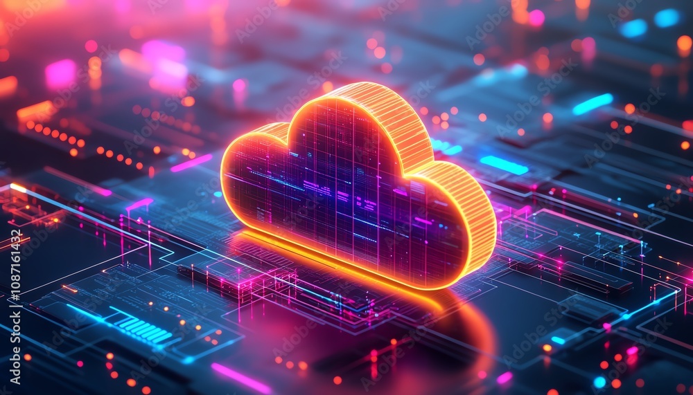 Poster 3drendered cloud storage concept with digital icons, representing data backup, security, and file sh