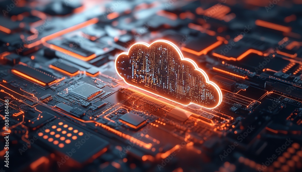 Poster 3drendered cloud storage concept with digital icons, representing data backup, security, and file sh