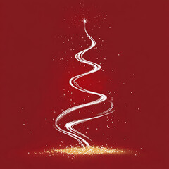 Elegant Christmas Tree Illustration with Sparkling Gold and White Decoration on Rich Red Background for Holiday Decor and Festive Celebrations