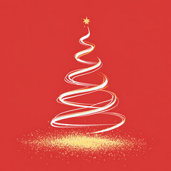 Artistic Christmas Tree Design Featuring Elegant Swirls and Sparkling Gold Glitter on a Vibrant Red Background for Holiday Celebrations and Seasonal Decor