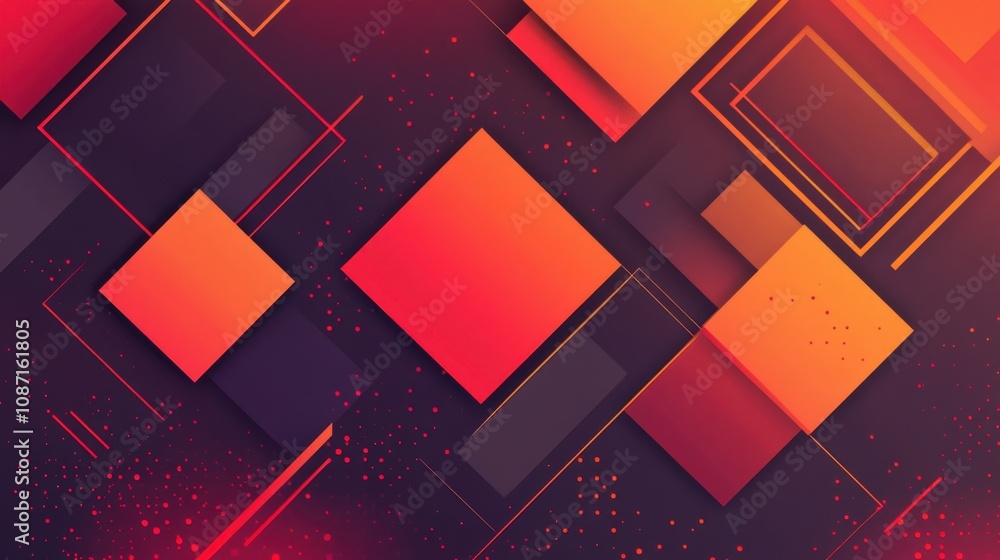Poster abstract geometric background with vibrant orange and red shapes in different sizes creating a dynam