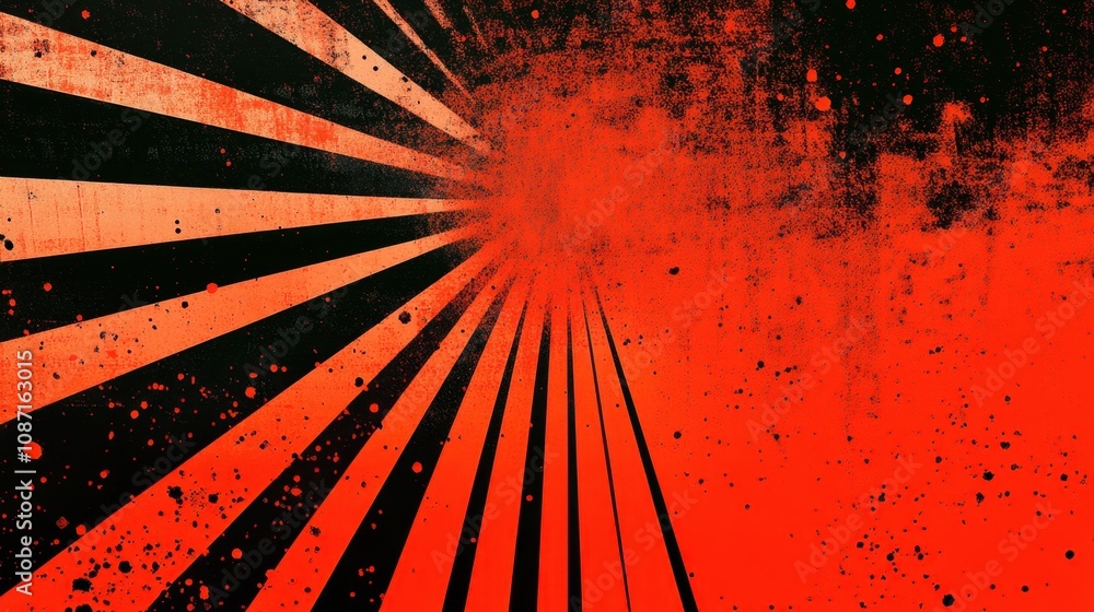 Aufkleber abstract background with radiating lines in black and red, featuring grunge texture, dynamic composi